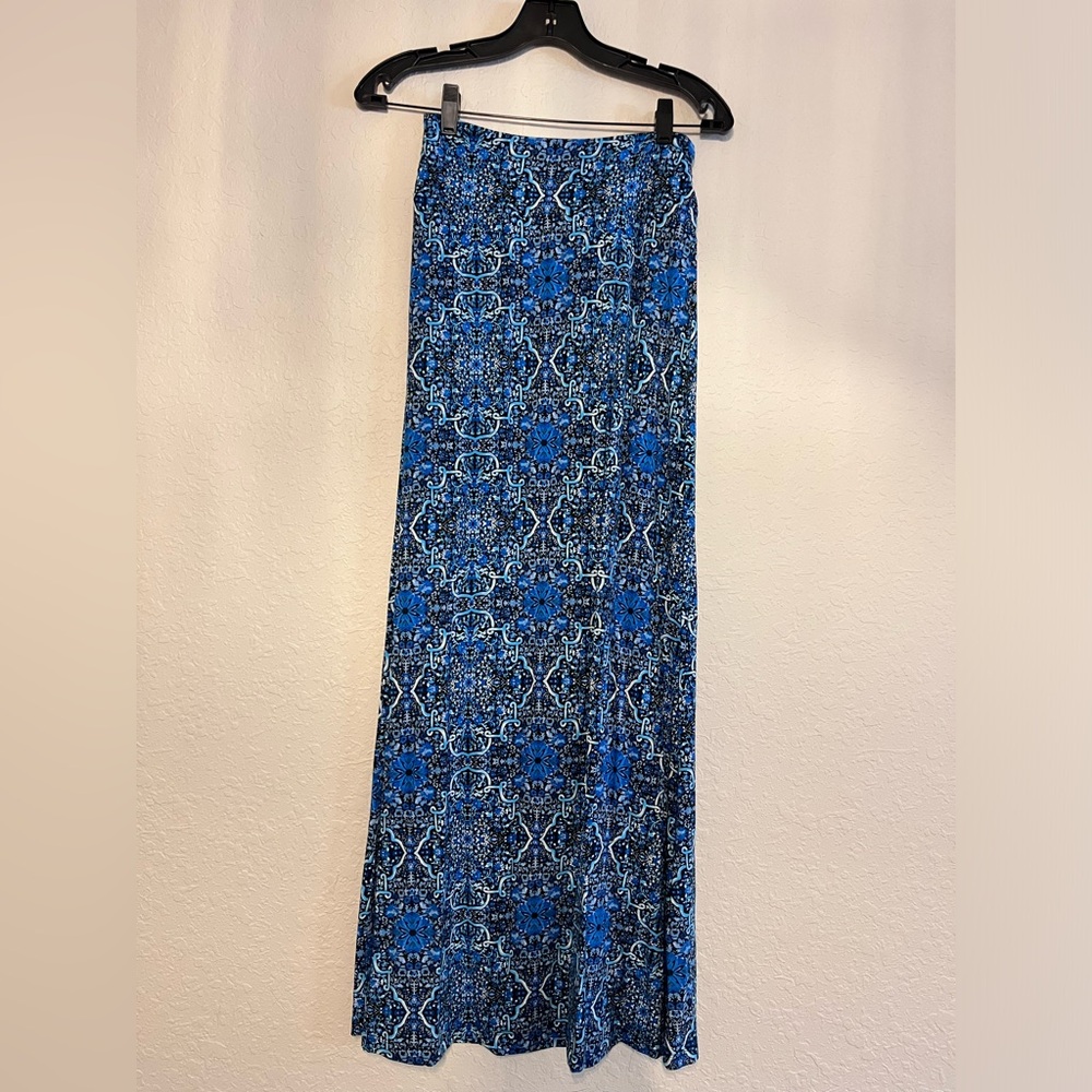 Patterned Blue Maxi Skirt